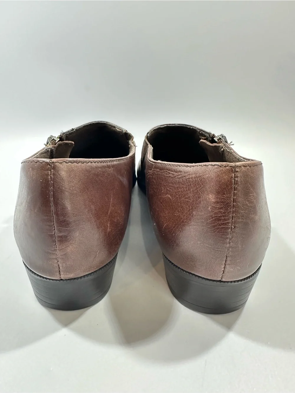 Munro American Brown Leather Side Zip Comfort Shoes Made USA Women 7.5 SS